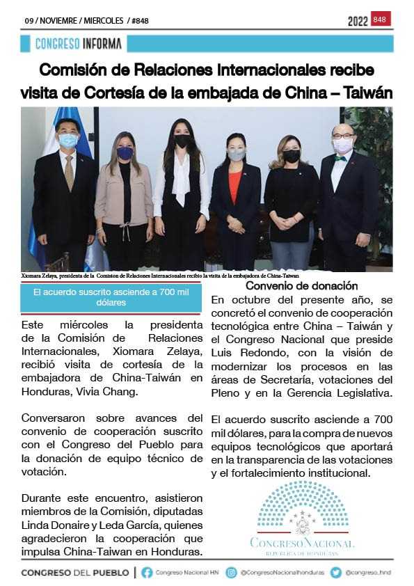 Comisión de Relaciones Internacionales recibe visita de Cortesía de la embajada de China – Taiwán  